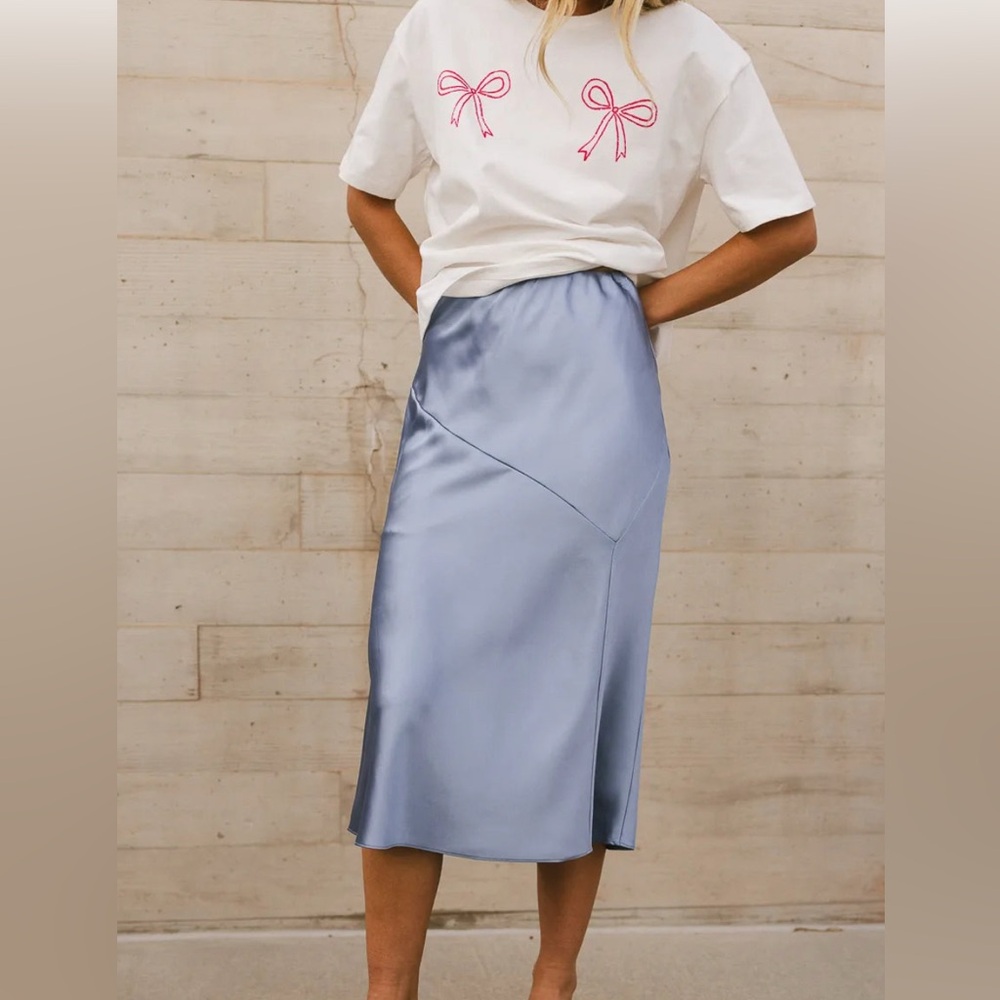 Satin slate midi skirt